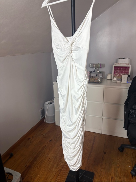 Dresses & Skirts - White Ruched Slip Dress with Spaghetti Straps